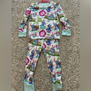 Kids Stitch, Bunny & Floral Bamboo Pajama Set in Blue, Pink & Green - Branded